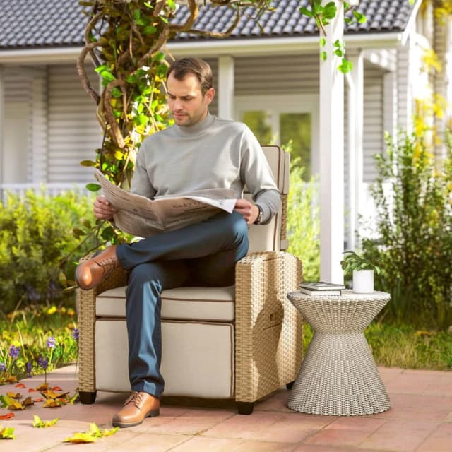 Outsunny Rattan Garden Recliner Sun Lounger w/ Flip Table, Yellow/Yellow, Yellow 867-274V70BG