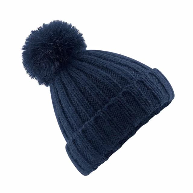 Beechfield Beechfield Men Verbier Fur Pom Pom Chunky Beanie in Navy Navy One Size Male 5057520834290