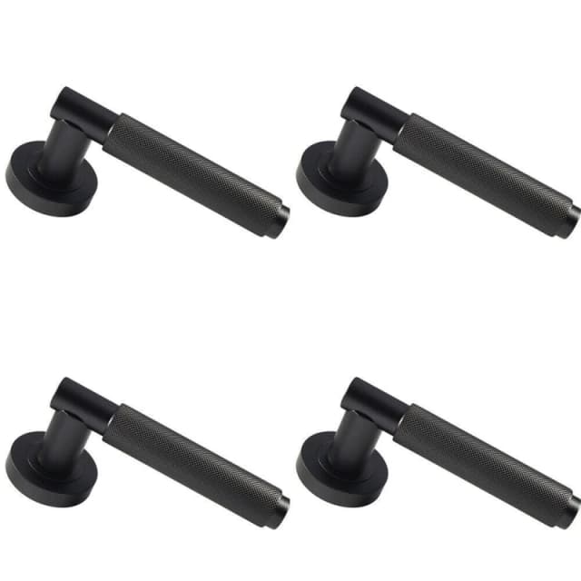 Loops 4x PAIR Knurled Grip Round Bar Handle on Round Rose Concealed Fix Matt Black Black
