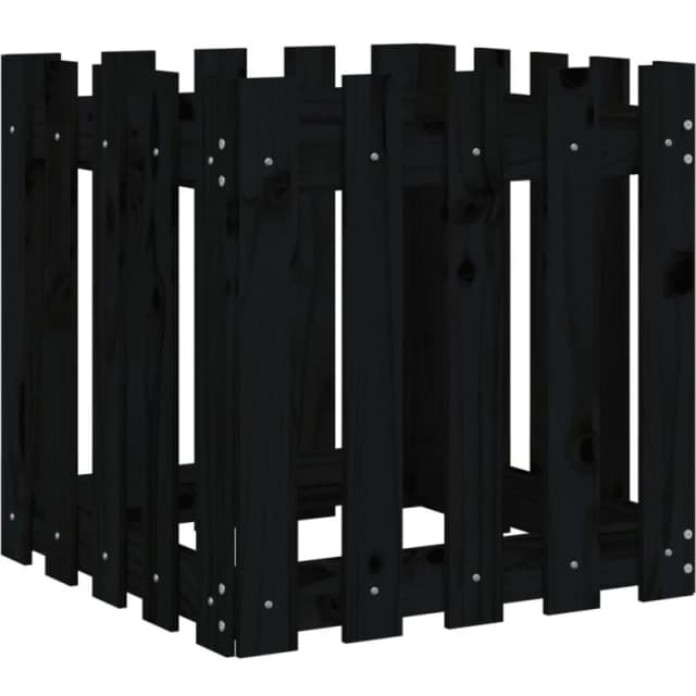 vidaXL Garden Planter w/ Fence Design Black 50x50x50cm Solid Wood Pine, Black 832454