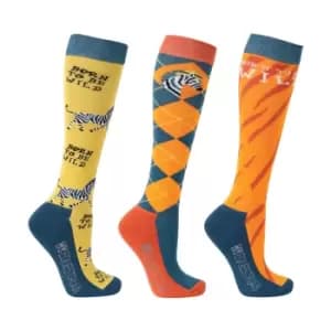 Hy Unisex Adult Born To Be Wild Boot Socks (Pack of 3) (4 UK-8 UK) (Safari Orange/Petrol)