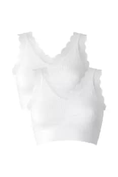 2 Pack Ribbed Lace Trim Comfort Bras