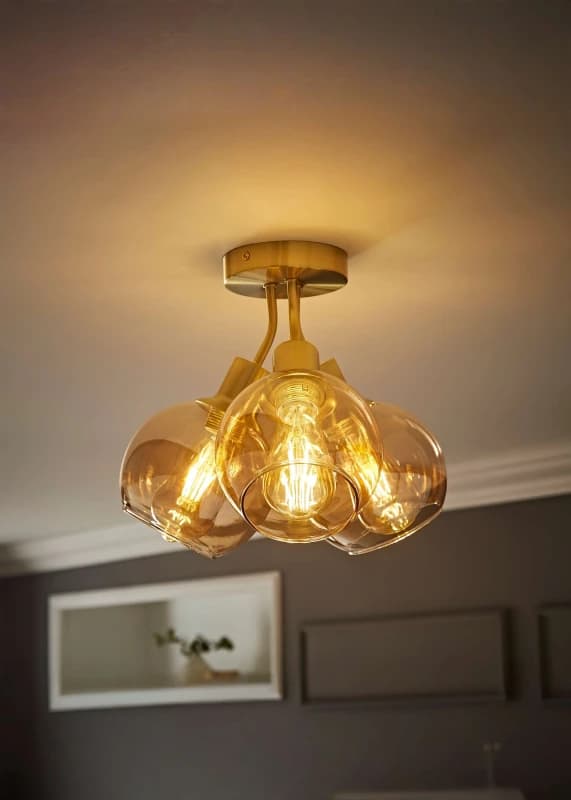 ValueLights ValueLights Bellamy 3 Way Glass Globe Bubble Cluster Flush Ceiling Light and Bulbs in Gold Gold One Size Unisex 5059406070143