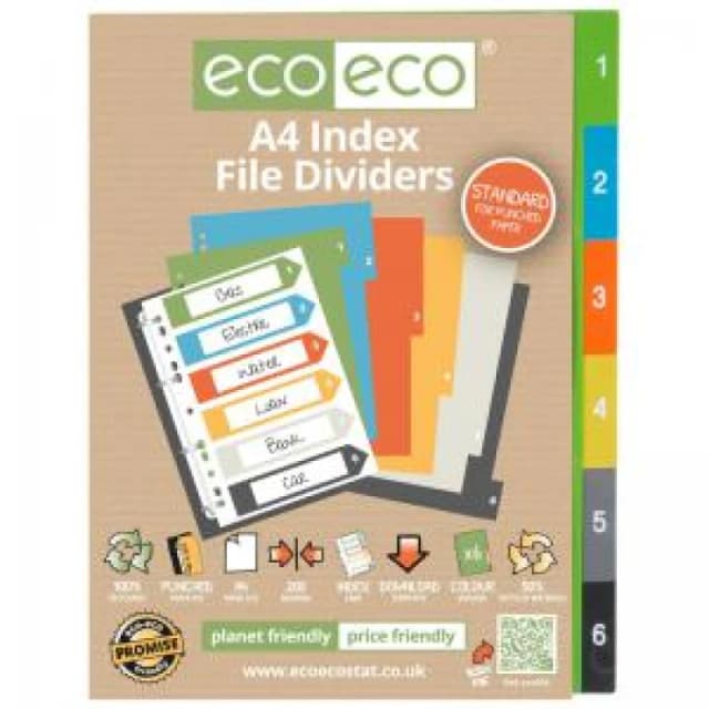Eco Eco Mutlicolour 50% Recycled Index Dividers A4 1-6 eco026-S