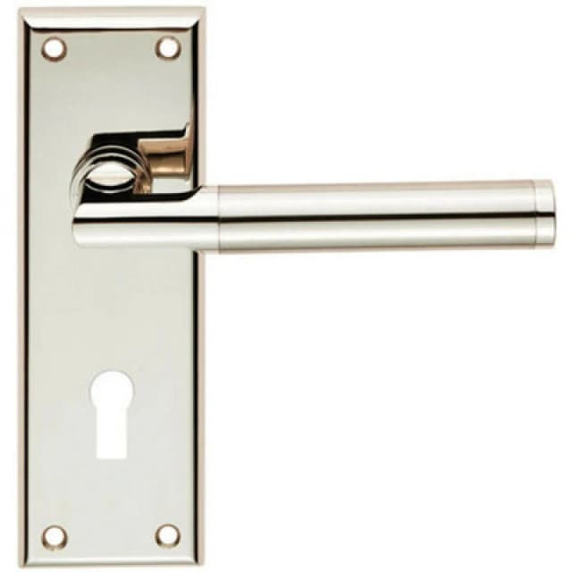 Loops Round Bar Section Handle on Lock Backplate 150 x 50mm Polished Satin Nickel Metallics