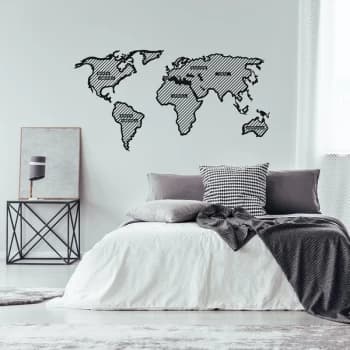 World Map In The Stripes - Black (120 x 65) Black Decorative Metal Wall Accessory