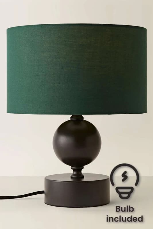 ValueLights ValueLights Anthony Candlestick Table Lamp with Fabric Drum Lamp Shade and Bulb in Bottle Green Bottle Green One Size Unisex 5059406069093
