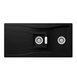 1.5 Bowl Inset Black Granite Kitchen Sink with Reversible Drainer - Rangemaster Schock Waterfall D-150