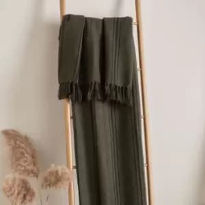 Drifthome - Drift Home Brinley Woven 100% Recycled Eco-Friendly Cotton Rich Fringed Throw, Moss, 130 x 180 Cm