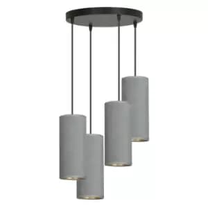 Bente Black Cluster Pendant Ceiling Light with Gray Fabric Shades, 4x E14