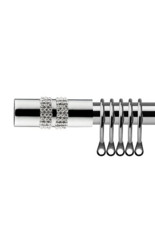 16-19mm Sparkle Extendable Metal Curtain Pole Set Chrome 120-210Cm