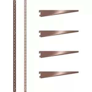 Rothley Antique Twin Slot Shelving Kit 1600mm Uprights (x2) & 220mm Brackets (x4) in Copper Steel