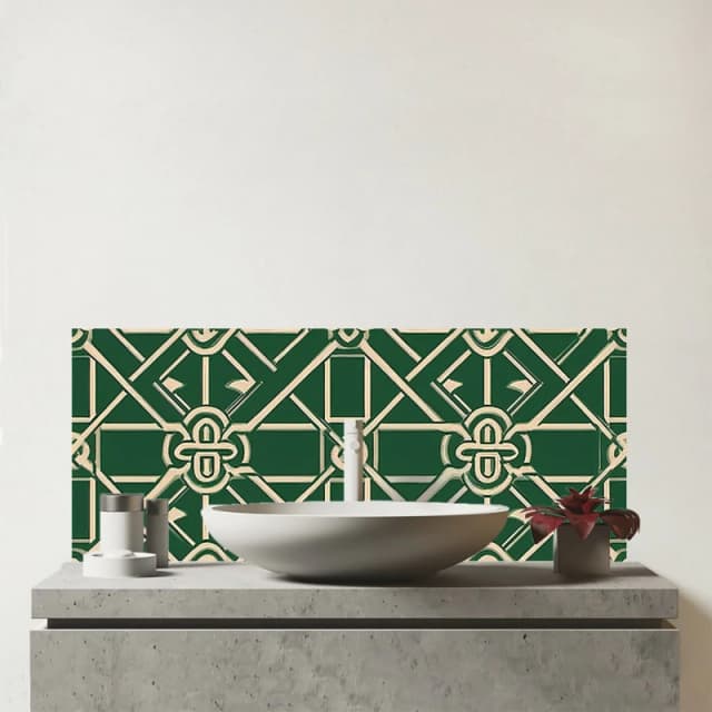 Warren Reed - Designer Green Lattice Design Glass Bathroom Splashback Green Unisex