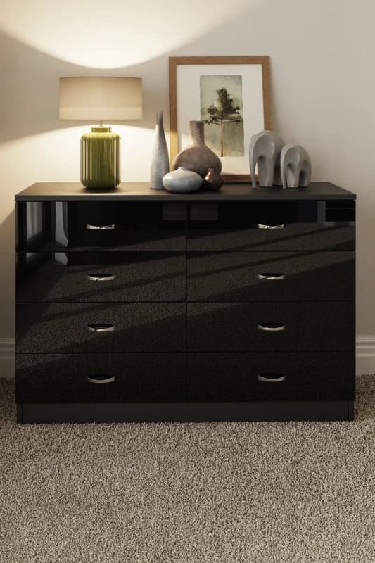 FWStyle FWStyle Large 8 Drawer High Gloss Chest Of Drawers in Black One Size Male 5056413121240
