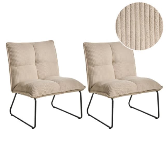 Beliani Set Of 2 Corduroy Armchairs Beige Bjasta
