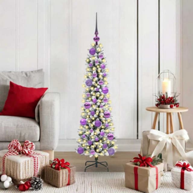 vidaXL Artificial Christmas Tree with 150 LEDs, Lilac Balls Green and white 120 cm, Green 3396087