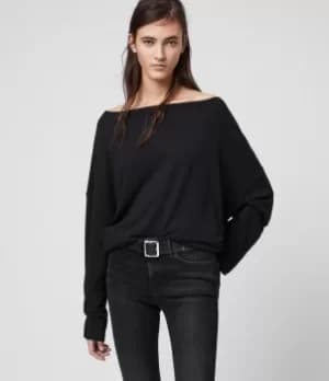 AllSaints Womens Rita Loose and Oversized Long Sleeve Dropped Shoulder T-Shirt, Black, Size: XS