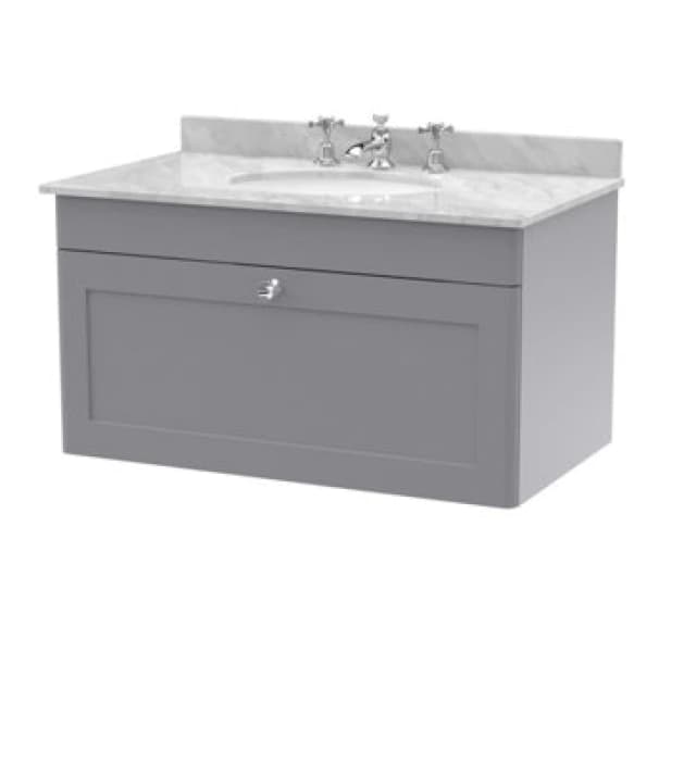 nuie 800mm Wall Hung 1 Drawer Vanity & Marble Top 3TH - Satin Grey CLC296GR3