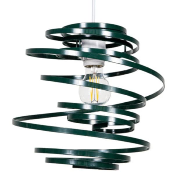 Happy Homewares Contemporary Forest Green Gloss Metal Double Ribbon Spiral Swirl Pendant Shade