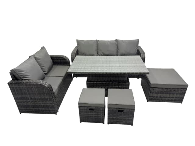Fimous Rattan Garden Furniture Dining Set 8-seater with 3 Footstools in Dark Grey Dark Grey Unisex