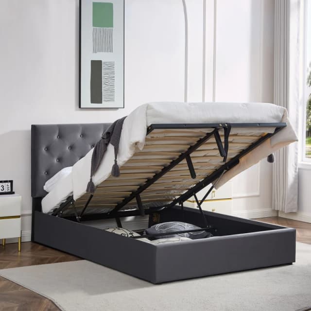 FURNITURE ONE Ottoman Storage Bed Frame with Underbed Storage, Adjustable Headboard in Grey Size: Double Grey Unisex Double
