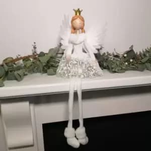 Christmas 54cm LED Sitting White Angel Gold Crown With Dangling Legs - Snowtime