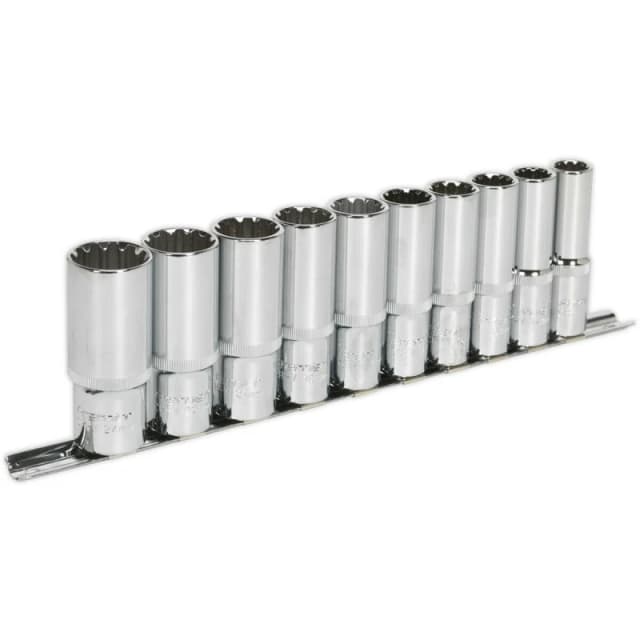 Loops 10pc UNIVERSAL DEEP Metric Socket Set - 1/2" Sq TOTAL DRIVE Fits Most Fasteners Multi