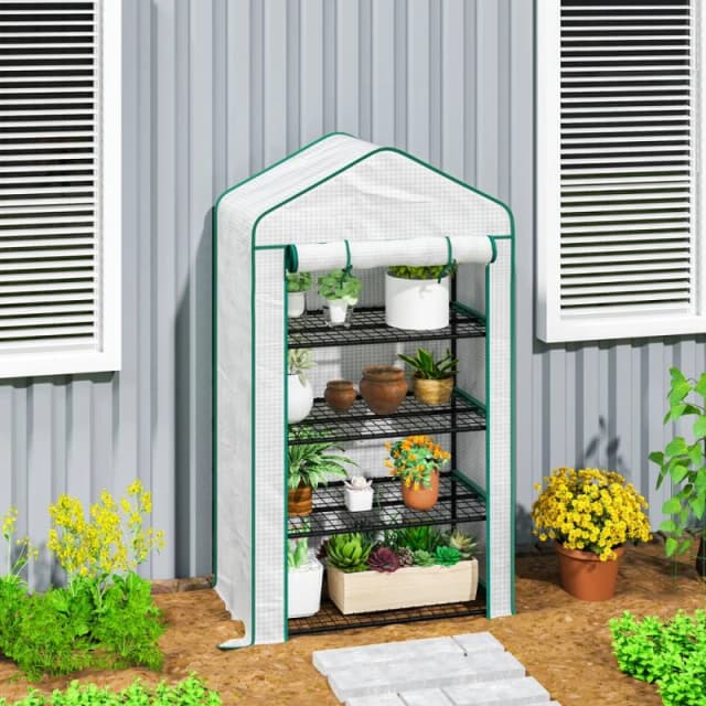 OUTSUNNY 90 x 49 x 160cm Portable Mini Greenhouse with Shelves, White Size: 90 x 49 x 160cm White Unisex 90 x 49 x 160 cm