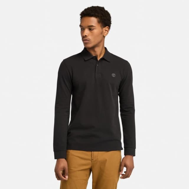 Timberland Mens Millers River Pique Long Sleeve Polo Shirt Black male S