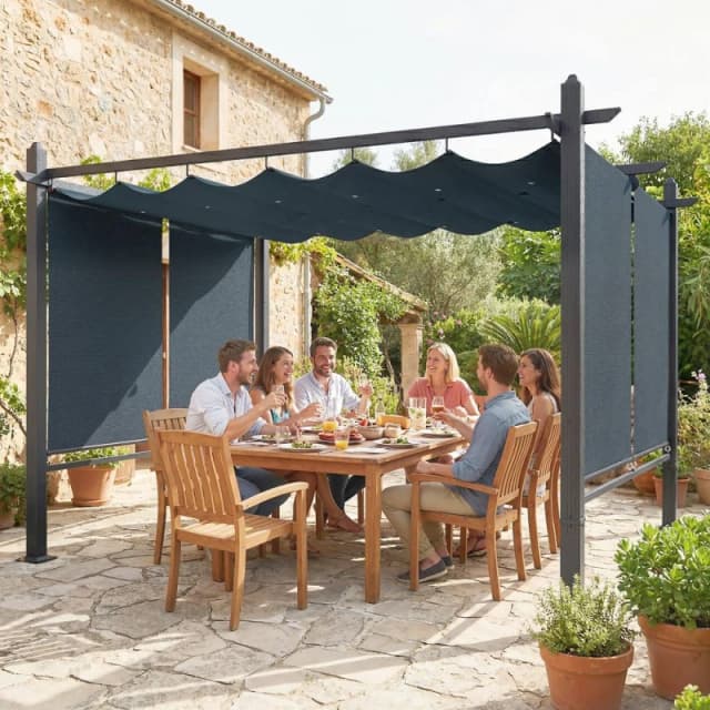 OUTSUNNY Garden Pergola with Retractable Roof Canopy, Dark Grey Size: 4m x 3m Dark Grey Unisex 4m x 3m
