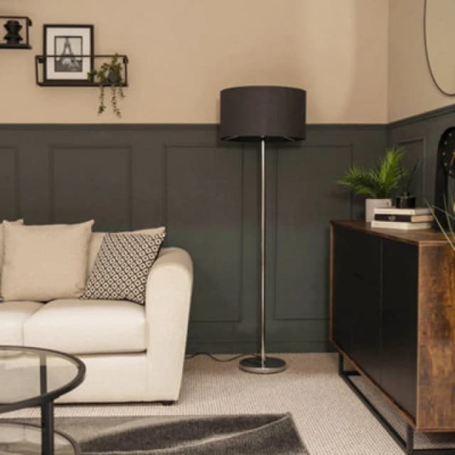 ValueLights Charlie Chrome Floor Lamp With Large Charcoal Shade Silver