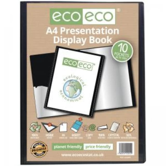 Eco Eco 50% Recycled Presentation Display Book 10 Pockets A4 Black eco042-S