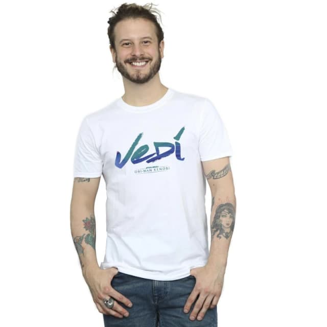 Star Wars Star Wars Men Obi-Wan Kenobi Jedi Painted Font T-Shirt in White Size: Small White S Male 5059934437036
