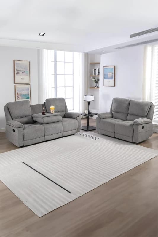 More4Homes Sydney 2+3 Seater Fabric Manual Recliner Sofa Set (Grey)