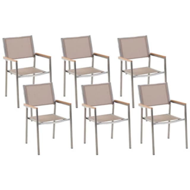 Beliani Set Of 6 Garden Chairs Grosseto Stainless Steel Beige