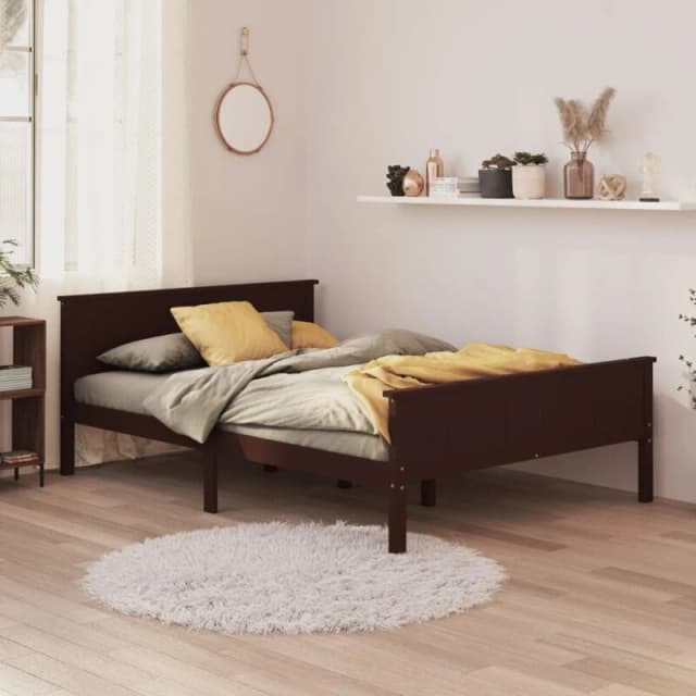 Vidaxl Bed Frame Dark Brown Solid Wood Pine 160X200 Cm, Brown 322199