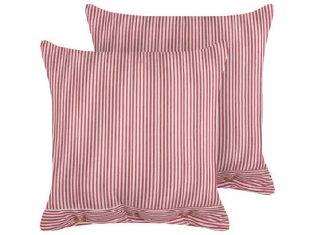 Beliani Set Of 2 Decorative Cushions Aalita Cotton 45 X 45cm Red Striped