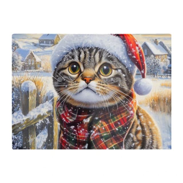 Warren Reed Designer Christmas Scottish Fold Cat Glass Chopping Board