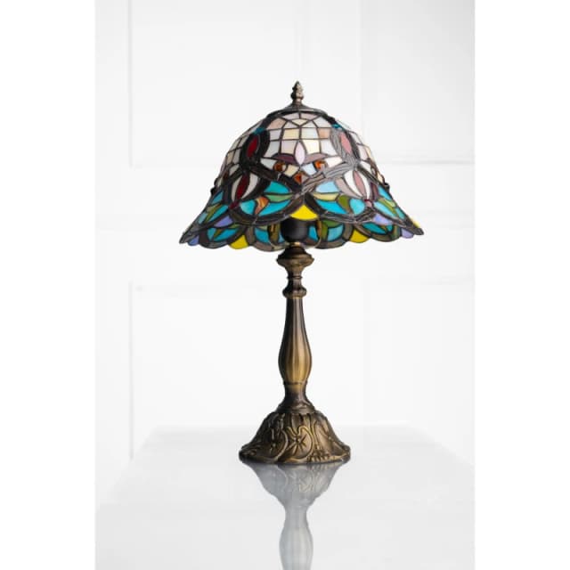 K Living Kliving 12" Barking E27-60W Antique Brass Tiffany Table Lamp/stained Glass Shade