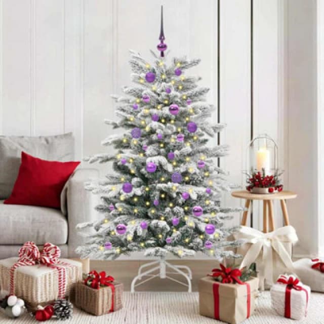 vidaXL Artificial Hinged Christmas Tree with Lilac Balls White 150cm PE and PVC, White 3395637