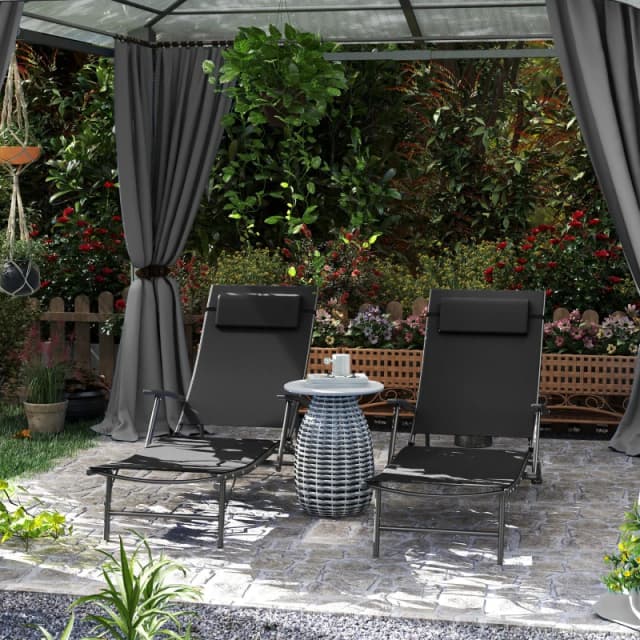 Outsunny Set of 2 Garden Sun Loungers, Folding Chaise Lounge Chairs, Black 84G-632V70BK