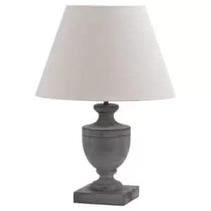 Dark Grey Urn Wooden Table Lamp with Natural Shade