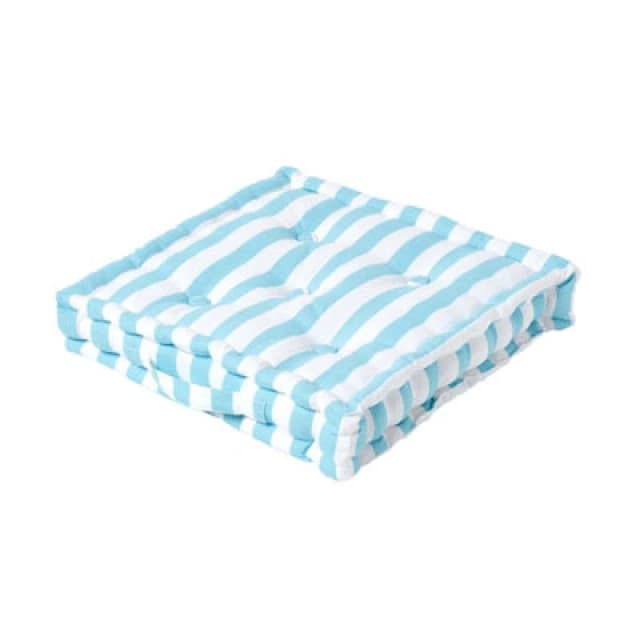 Homescapes Cotton Blue Thick Stripe Floor Cushion, 50 X 50 Cm
