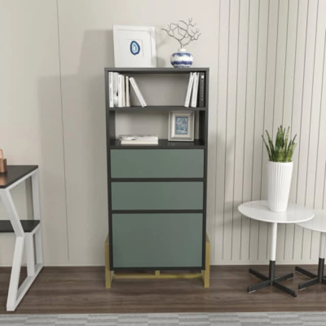 Decorotika - Utopie Modern Bookshelf Shelving Unit Bookcase Display Unit With Cabinets - Black And Green, Multi UTP54BC05