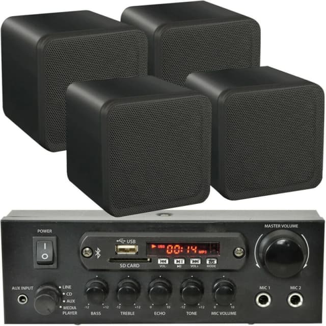 Loops 110W Bluetooth Amplifier & 4x 80W Black Speakers Background Wireless HiFi Kit Black unisex