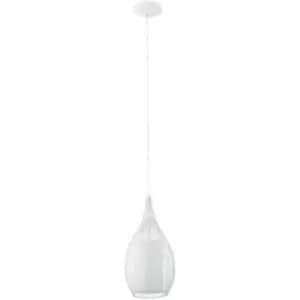 Pendant Light Colour White Shade White Satin Glass Steel Bulb E27 1x60W