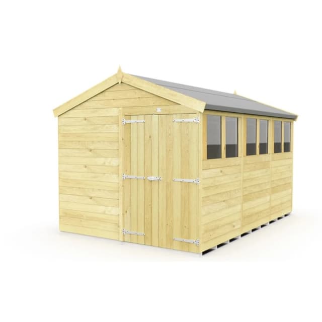 Buttercup Farm 8 x 12 Feet Apex Shed - Double Door W/ Windows - L358 x W231 x H217cm in Brown Brown Unisex