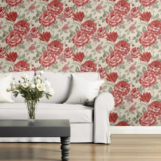 Muriva Fayre Floral Wallpaper, Red & Cream