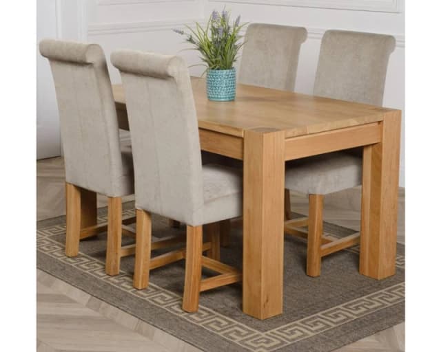 Thats Furniture Kuba 150 x 85cm Medium Oak Dining Table & 4 Washington Fabric Chairs in Grey Grey Unisex 150 x 85 cm