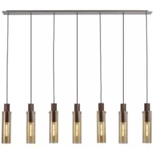 Luminosa Blake Slim Linear Ceiling Pendant, 7 Light Adjustable E27, Mocha, Amber Glass